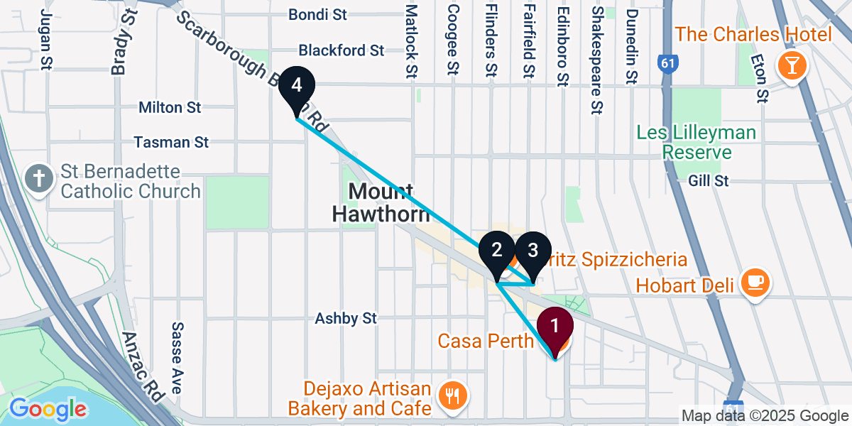 Map for 4-Stop Mount Hawthorn Bar Crawl