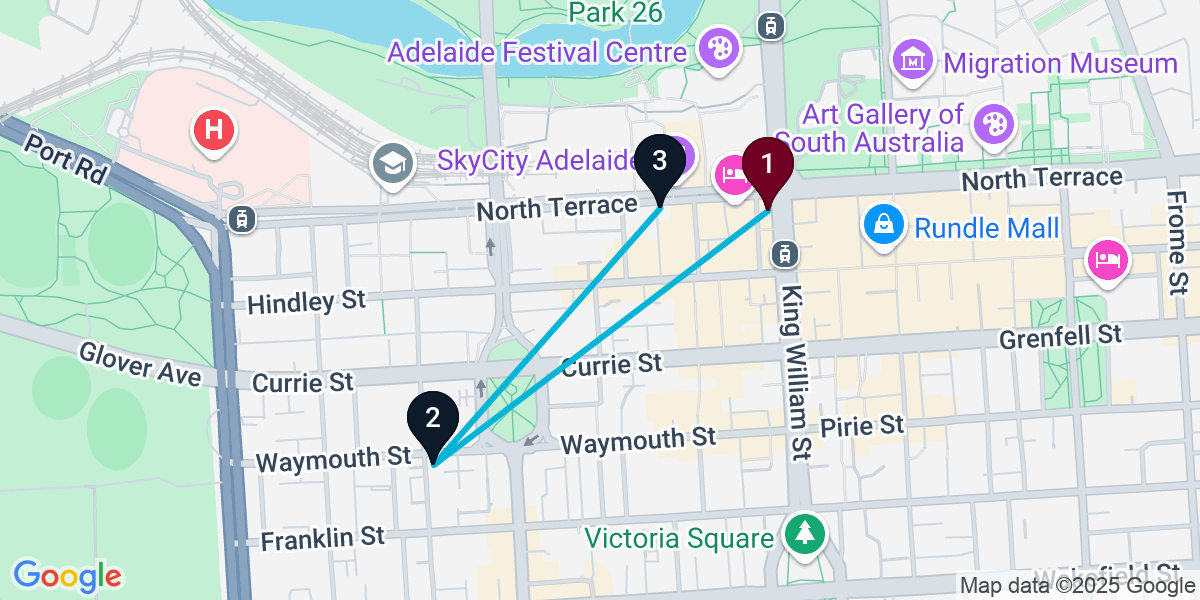 Map for Short Adelaide Pub Crawl