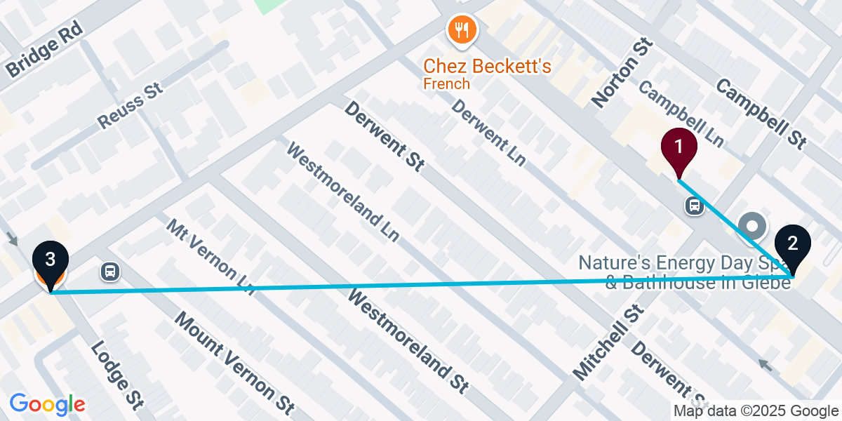 Map for 3-Stop Glebe Bar Crawl