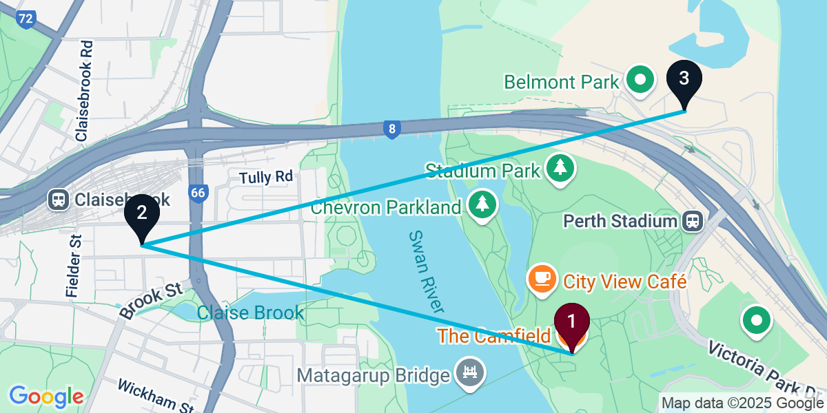 Map for 3-Stop Burswood Bar Crawl