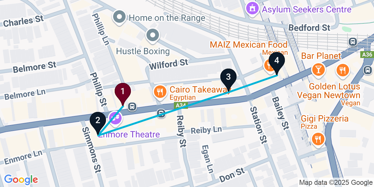 Map for 4-Stop Newtown Bar Crawl