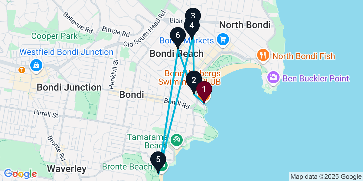 Map for 7-Stop Bondi Beach Beach bar Bar Crawl