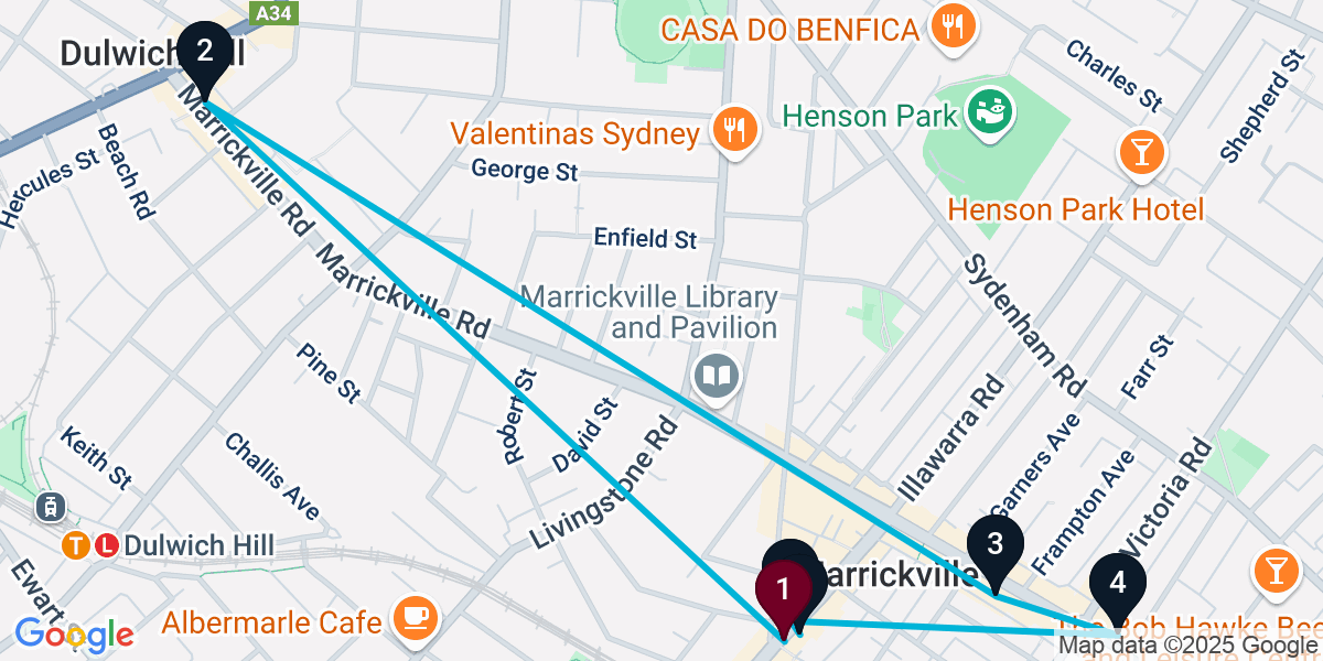 Map for 6-Stop Marrickville Wine bar Bar Crawl