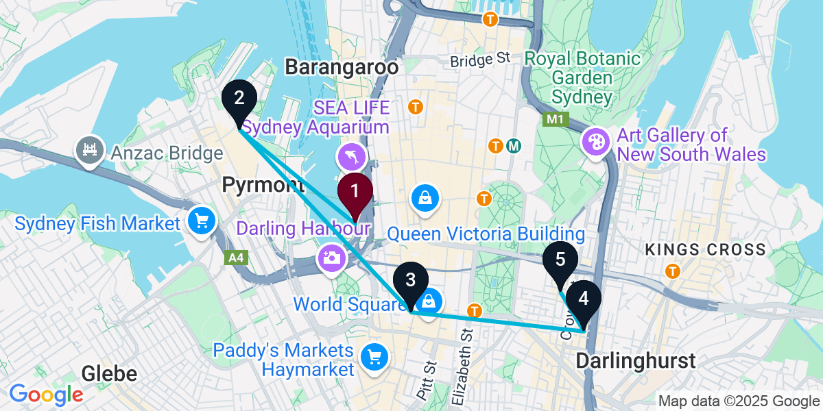 Map for 5-Stop Sydney Sports bar Bar Crawl