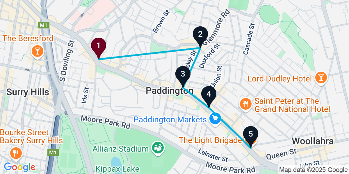 Map for 5-Stop Paddington Pub Bar Crawl