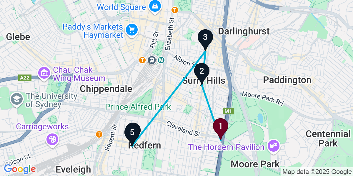 Map for 5-Stop Redfern Wine bar Bar Crawl