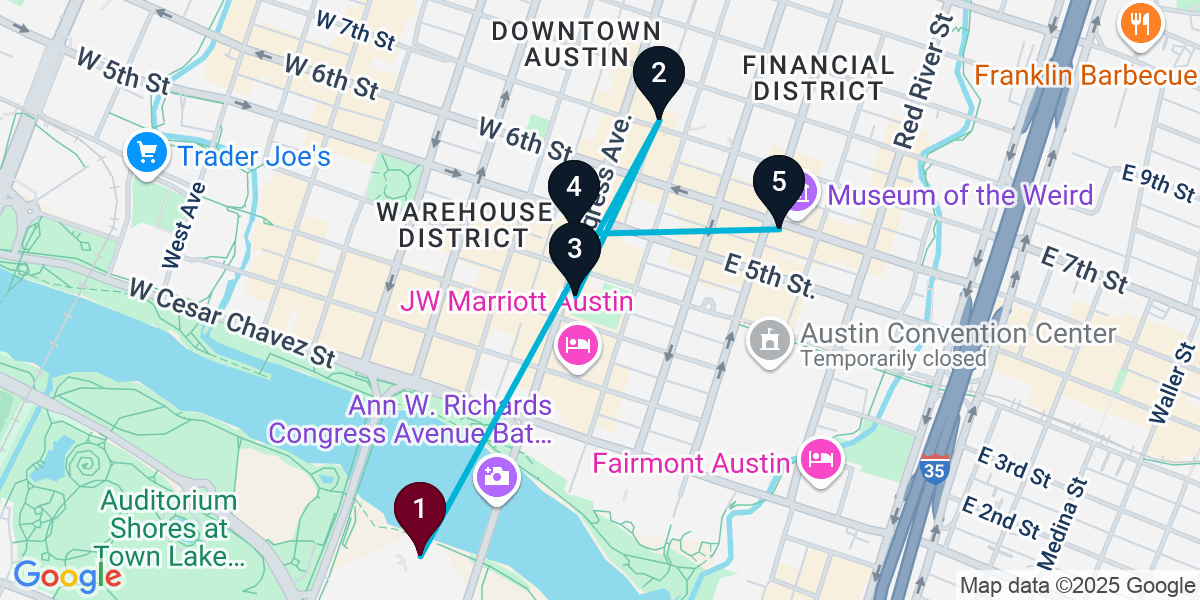 Map for 5-Stop Austin Wine bar Bar Crawl