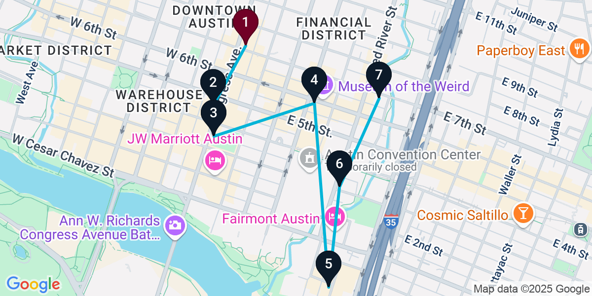 Map for 7-Stop Austin Cocktail Bar Crawl