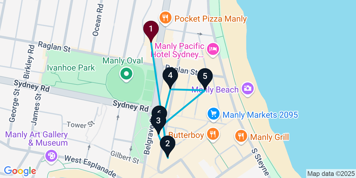 Map for 6-Stop Manly Wine bar Bar Crawl