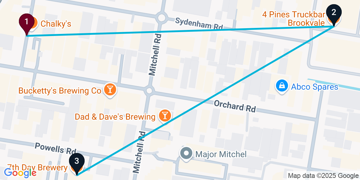 Map for Short Brookvale Pub Crawl