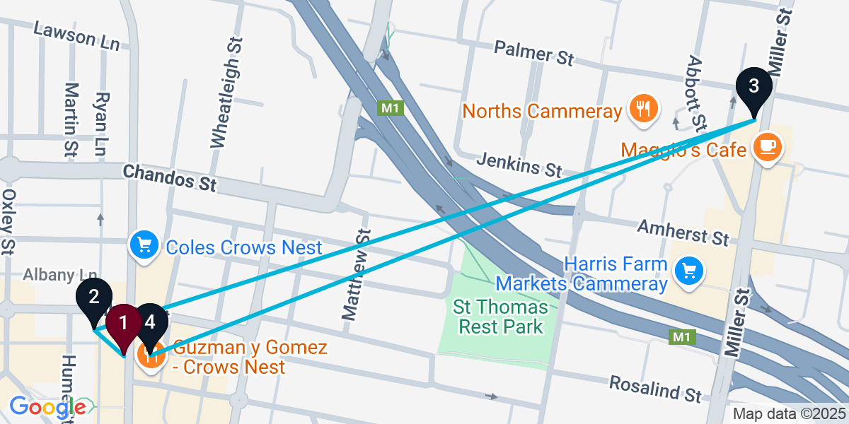 Map for 4-Stop Crows Nest Wine bar Bar Crawl