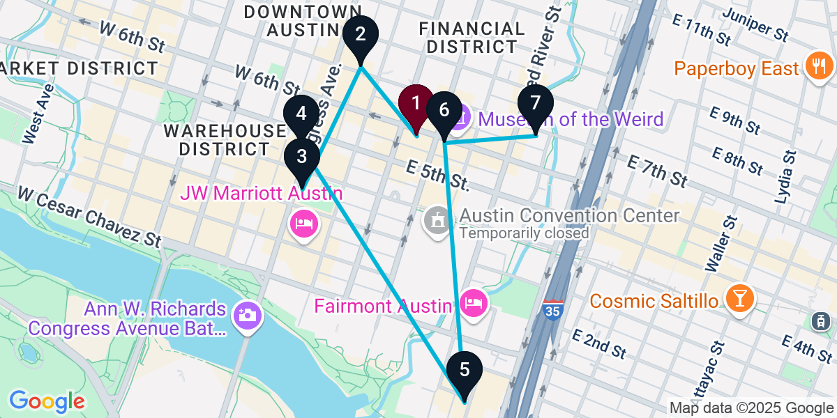 Map for 7-Stop Austin Wine bar Bar Crawl