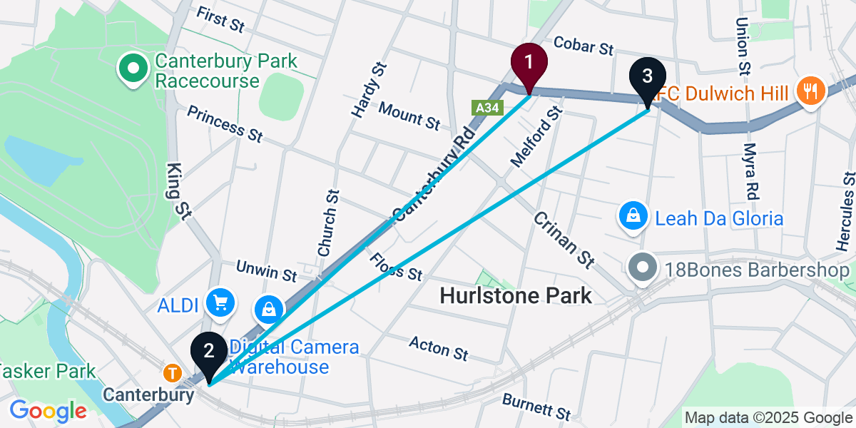 Map for 3-Stop Hurlstone Park Pub Bar Crawl