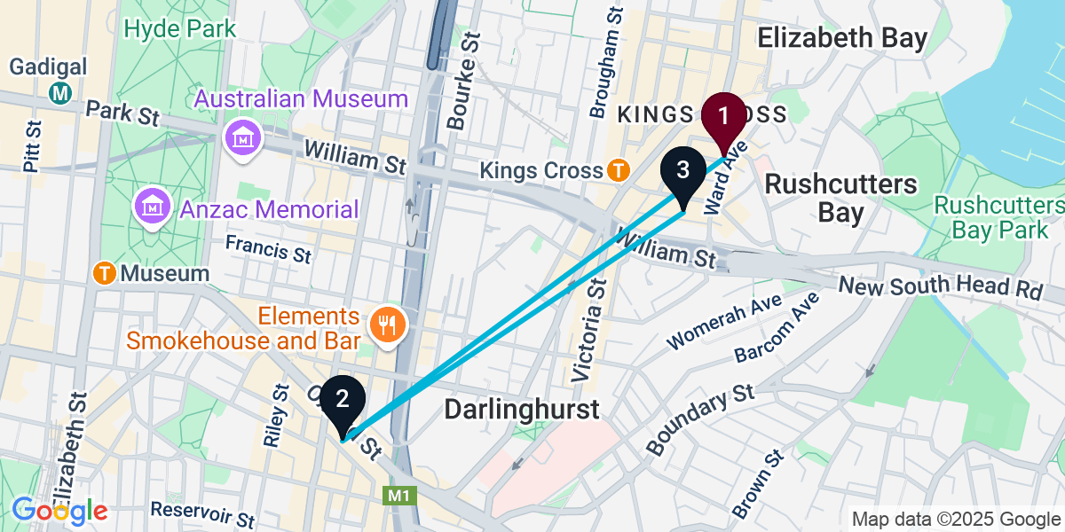 Map for 3-Stop Potts Point Bar Crawl