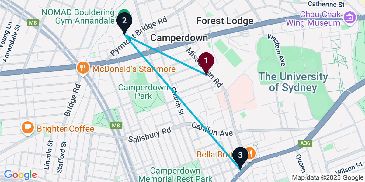 Map for 3-Stop Camperdown Rooftop Bar Crawl