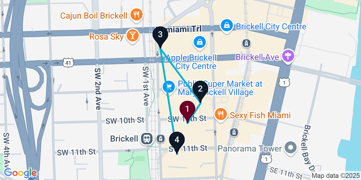Map for Essential Brickell Bar Crawl