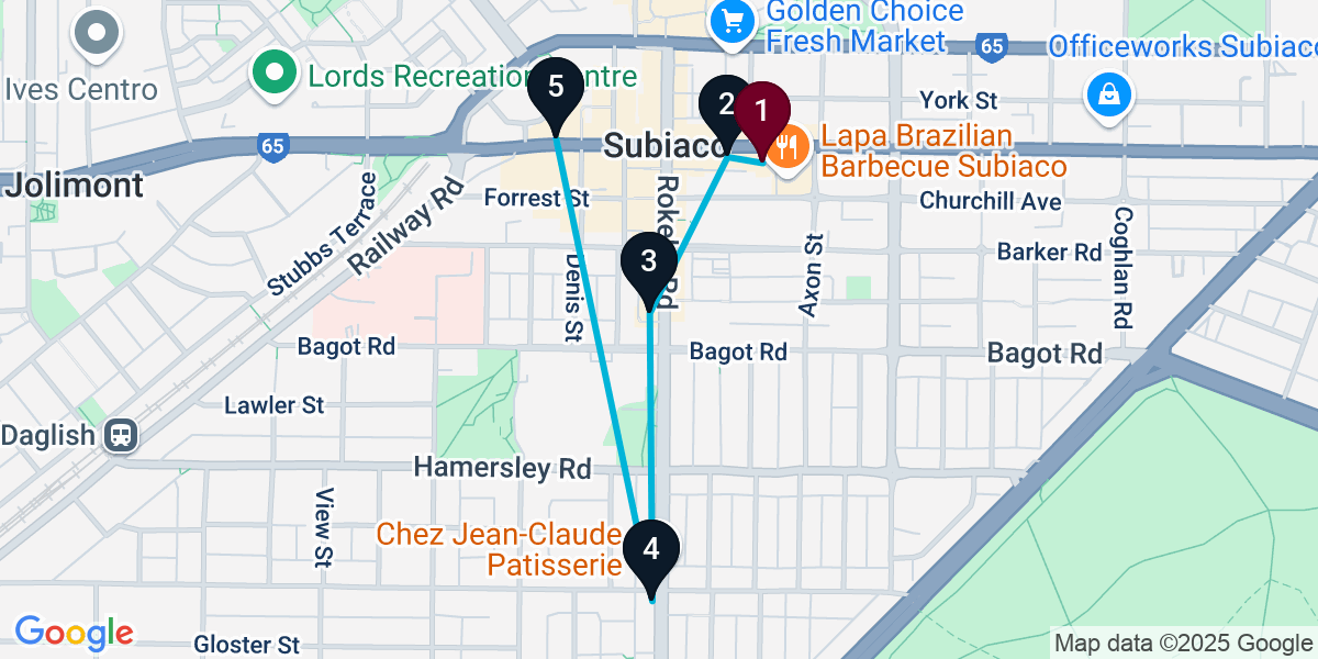Map for 5-Stop Subiaco Wine bar Bar Crawl