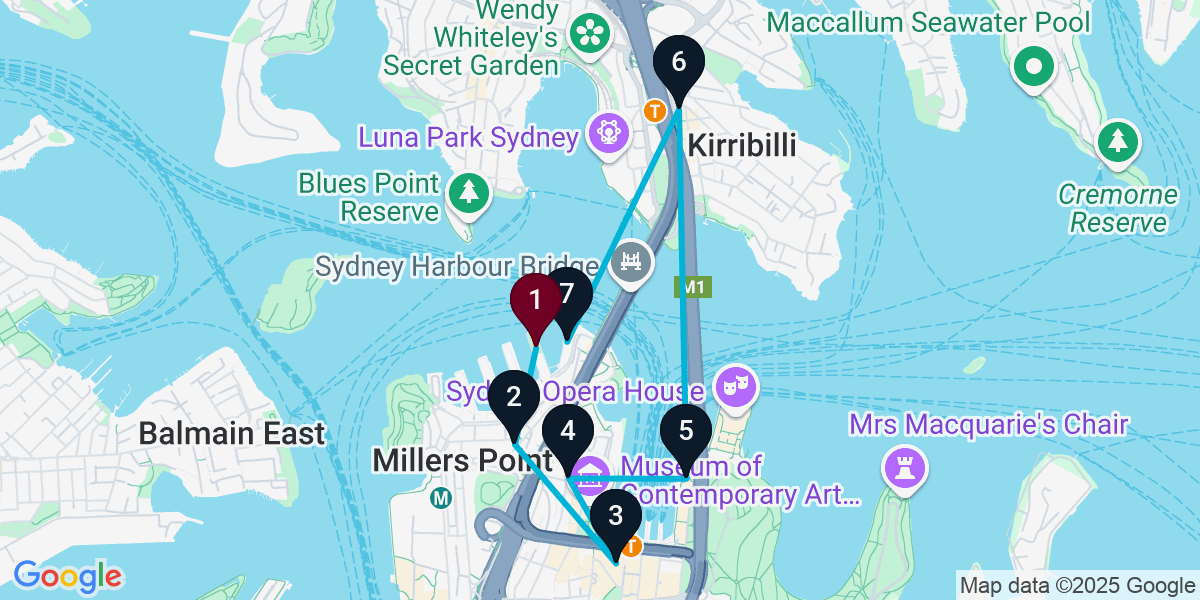 Map for 7-Stop Dawes Point Live music Bar Crawl