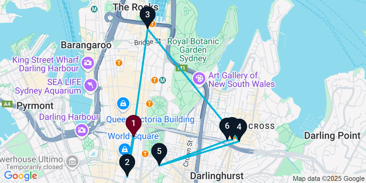 Map for 7-Stop Sydney Live music Bar Crawl