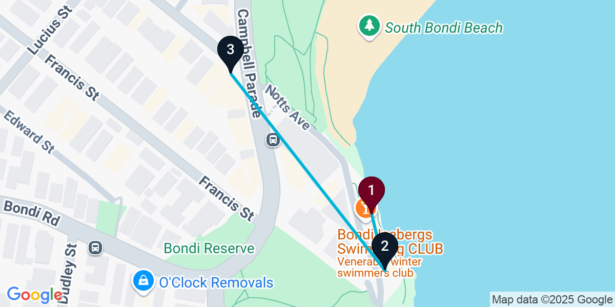 Map for 3-Stop Bondi Beach Rooftop Bar Crawl