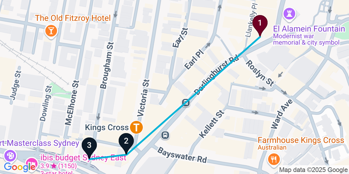 Map for 3-Stop Potts Point Live music Bar Crawl