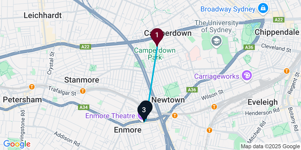 Map for 3-Stop Camperdown Bar Crawl