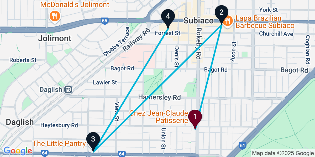Map for 4-Stop Subiaco Cocktail Bar Crawl