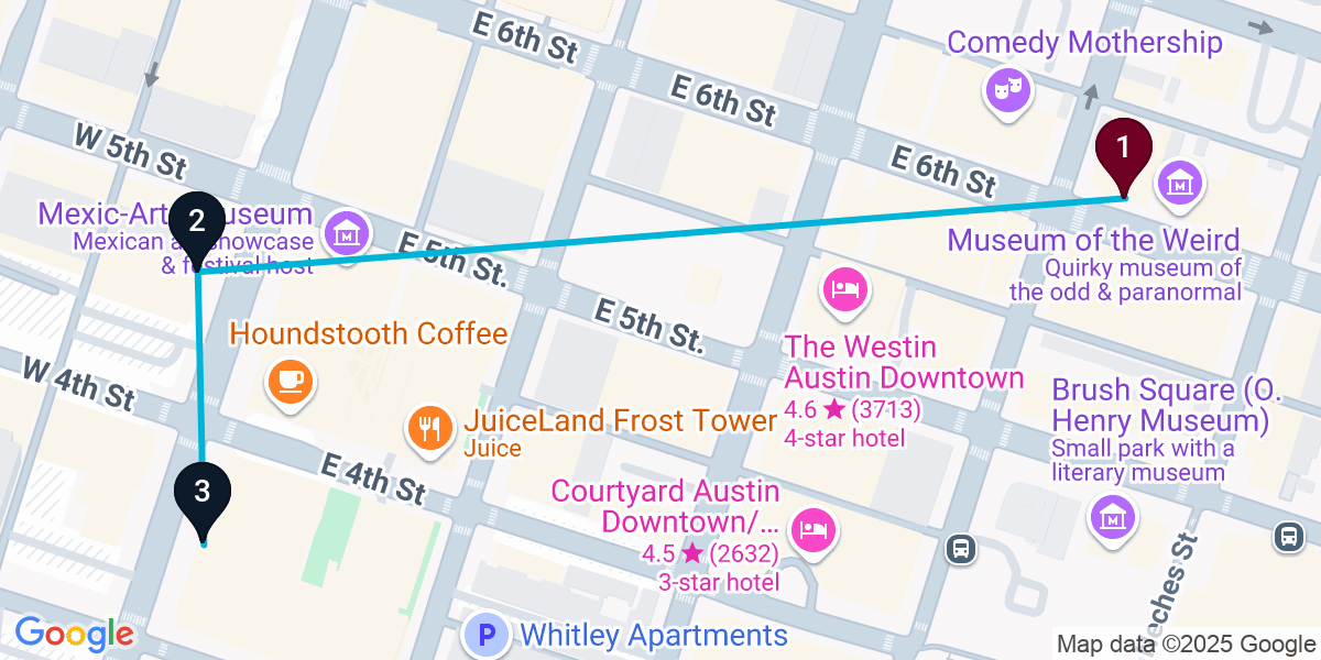 Map for 3-Stop Austin Speakeasy Bar Crawl