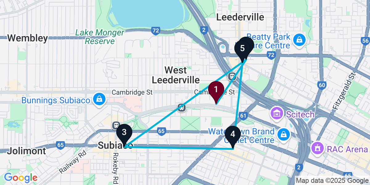 Map for 5-Stop West Leederville Wine bar Bar Crawl