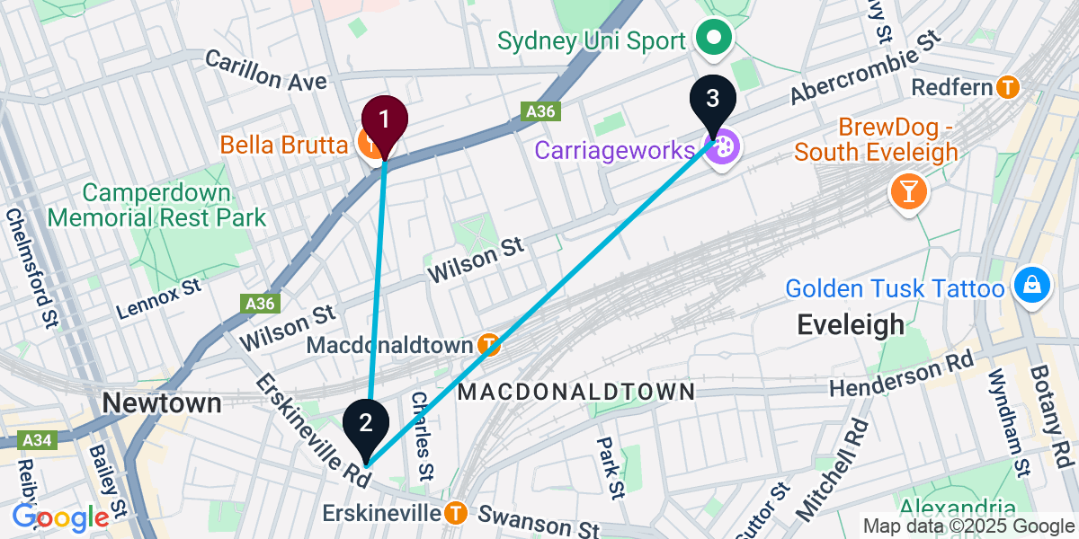 Map for 3-Stop Newtown Sports bar Bar Crawl