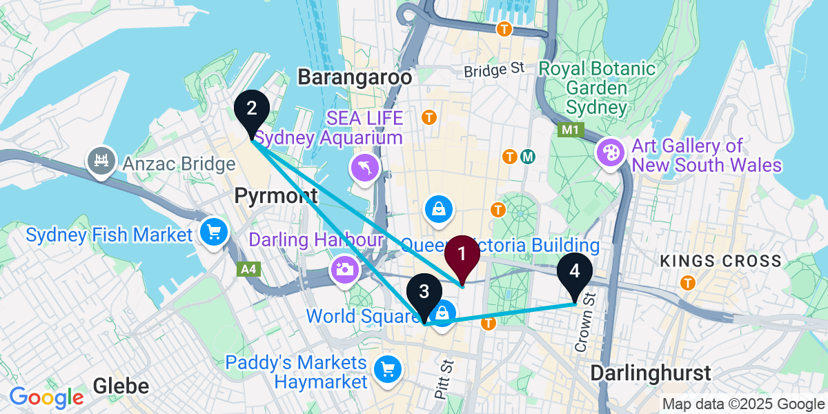 Map for 4-Stop Sydney Sports bar Bar Crawl