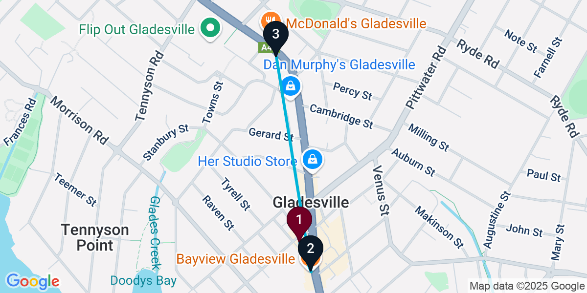 Map for 3-Stop Gladesville Bar Crawl
