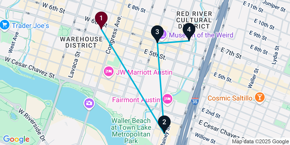 Map for 4-Stop Austin Cocktail Bar Crawl