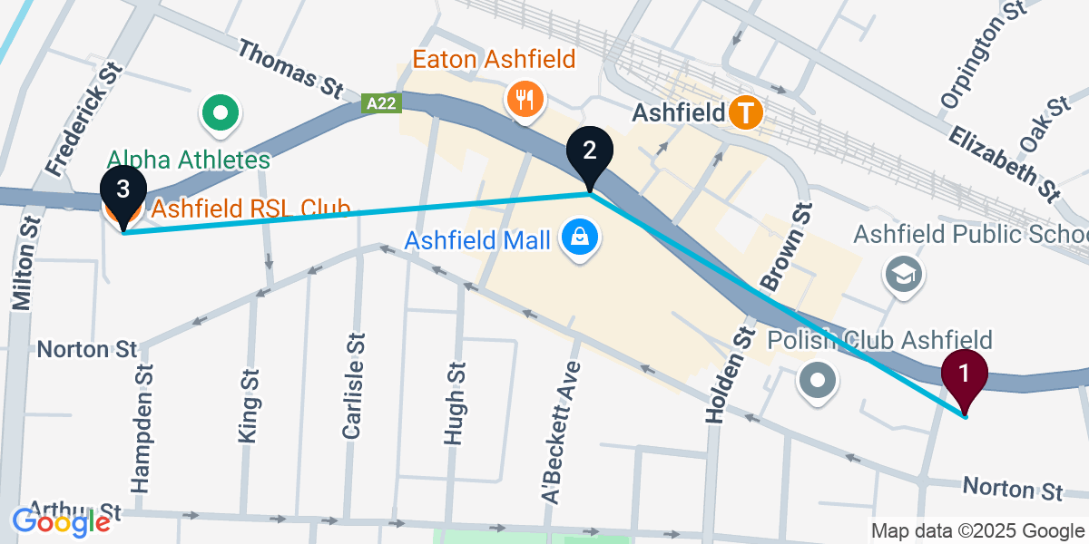 Map for 3-Stop Ashfield Nightclub Bar Crawl