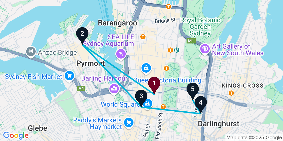 Map for 5-Stop Sydney Sports bar Bar Crawl
