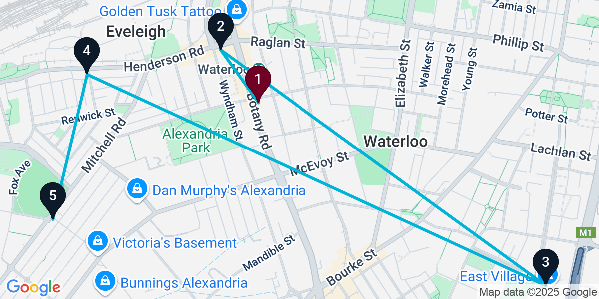 Map for 5-Stop Waterloo Pub Bar Crawl