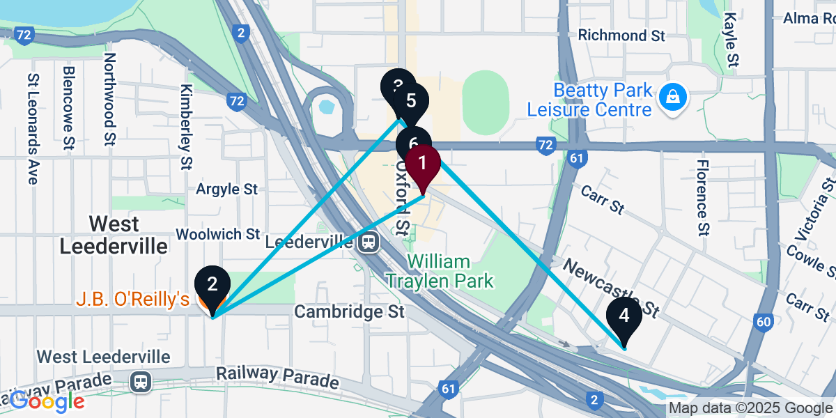 Map for 6-Stop Leederville Live music Bar Crawl