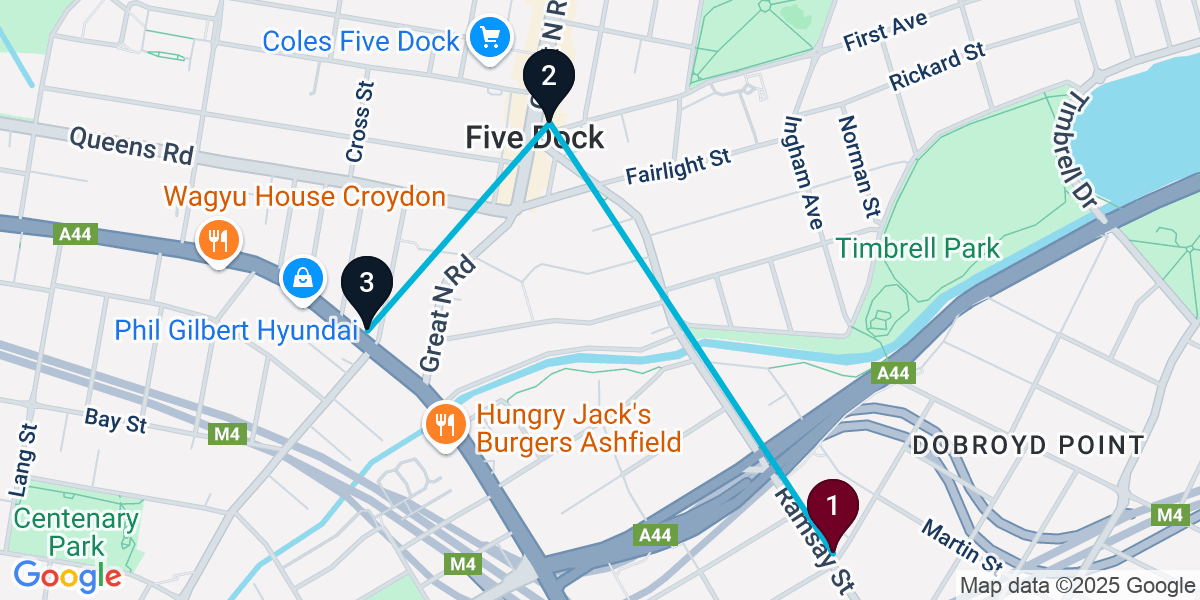 Map for 3-Stop Haberfield Pub Bar Crawl
