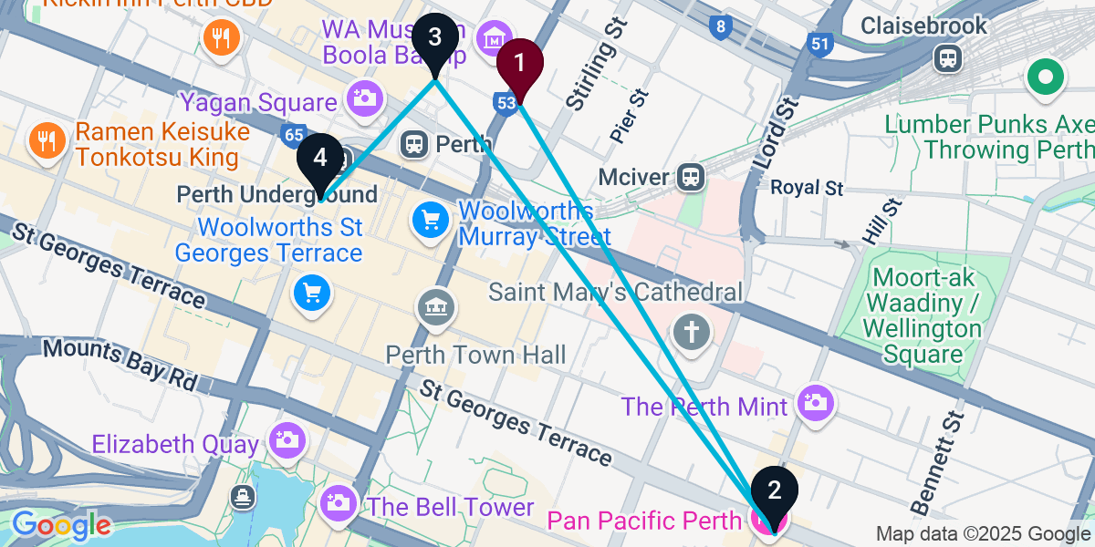 Map for 4-Stop Perth Wine bar Bar Crawl