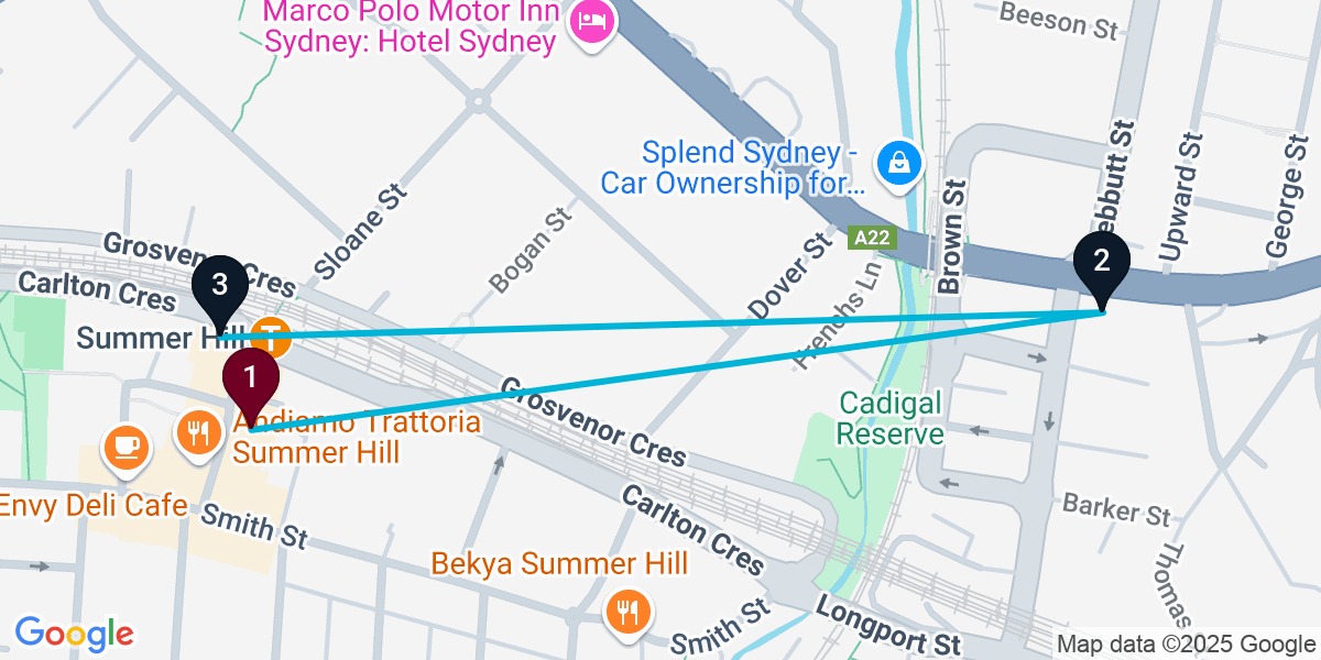 Map for 3-Stop Summer Hill Pub Bar Crawl