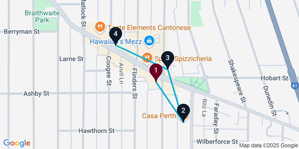 Map for 4-Stop Mount Hawthorn Cocktail Bar Crawl