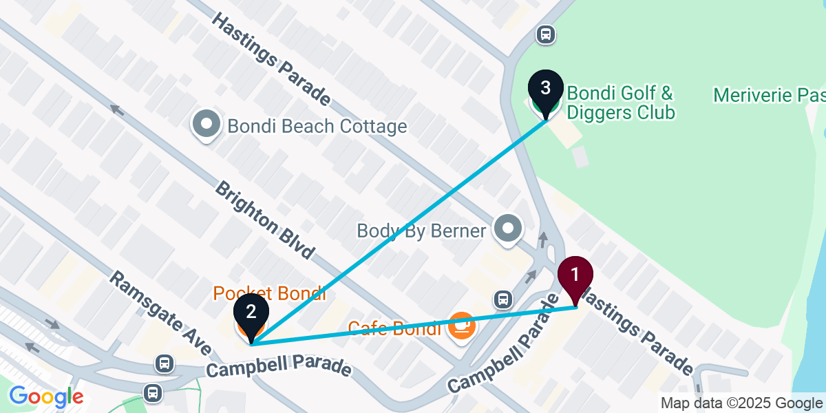 Map for 3-Stop North Bondi Bar Crawl
