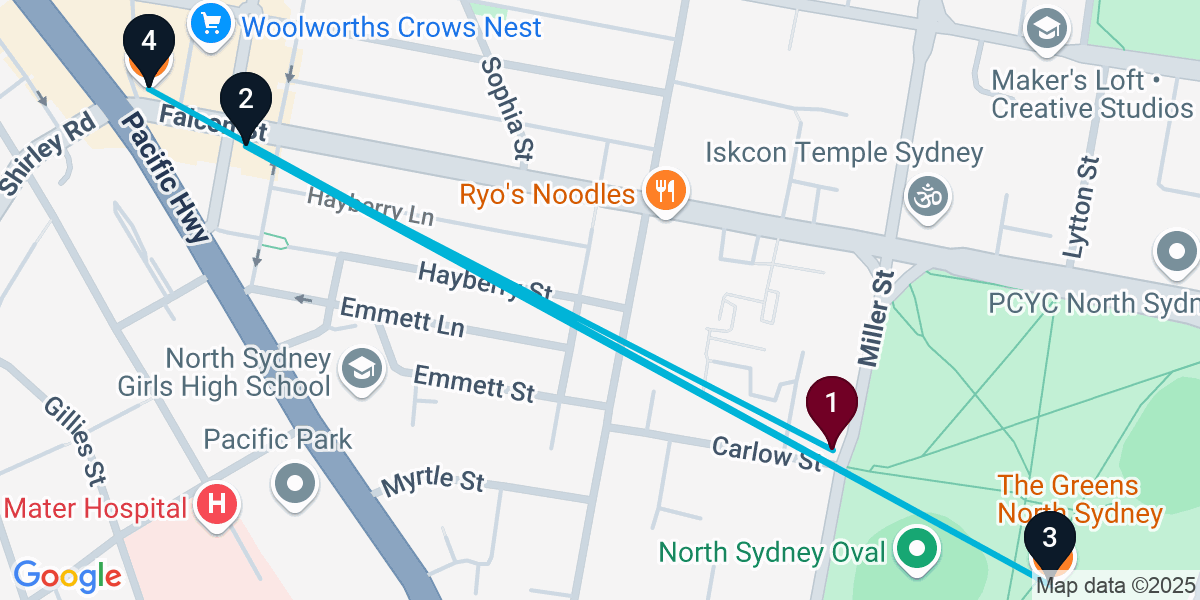 Map for 4-Stop North Sydney Bar Crawl