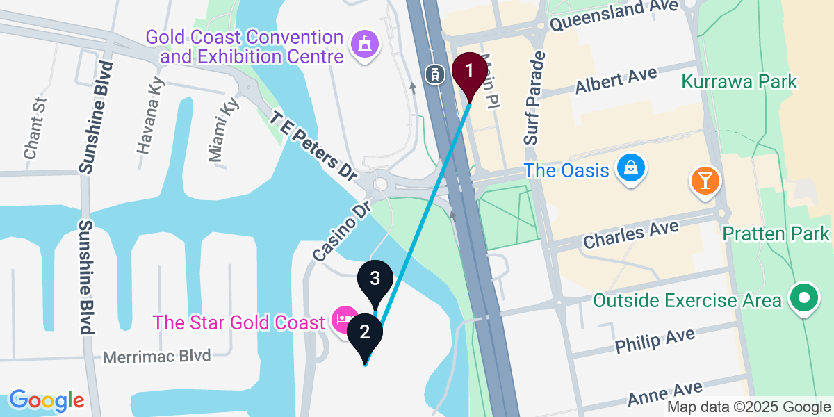 Map for Broadbeach Cocktail Bar Crawl