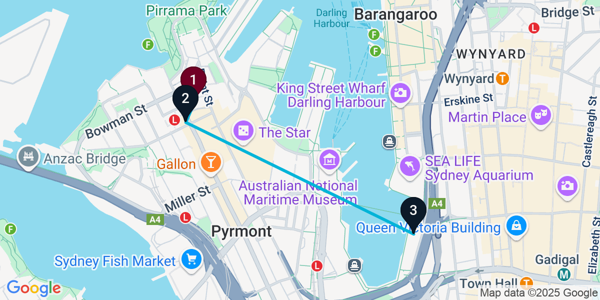 Map for 3-Stop Pyrmont Wine bar Bar Crawl