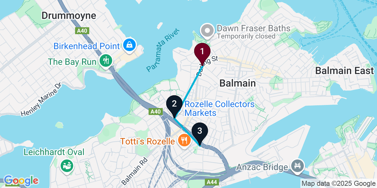 Map for 3-Stop Balmain Live music Bar Crawl