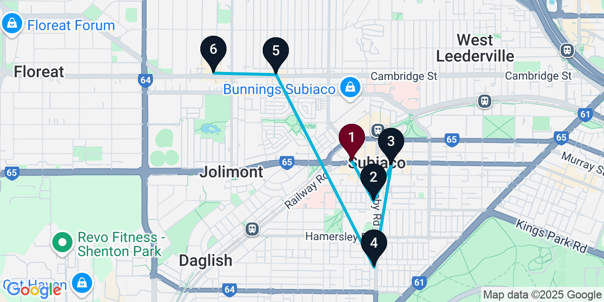 Map for 6-Stop Subiaco Wine bar Bar Crawl