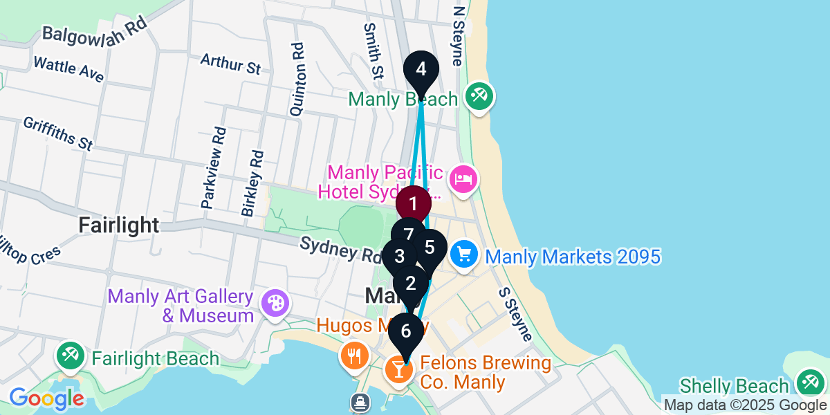 Map for 7-Stop Manly Wine bar Bar Crawl