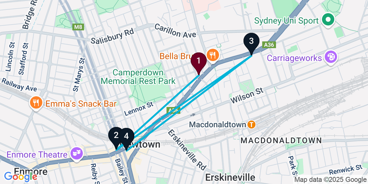 Map for 4-Stop Newtown Bar Crawl