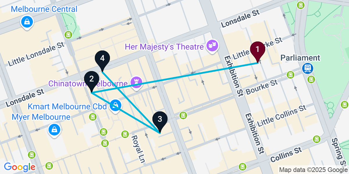 Map for Melbourne Cocktail Bar Crawl